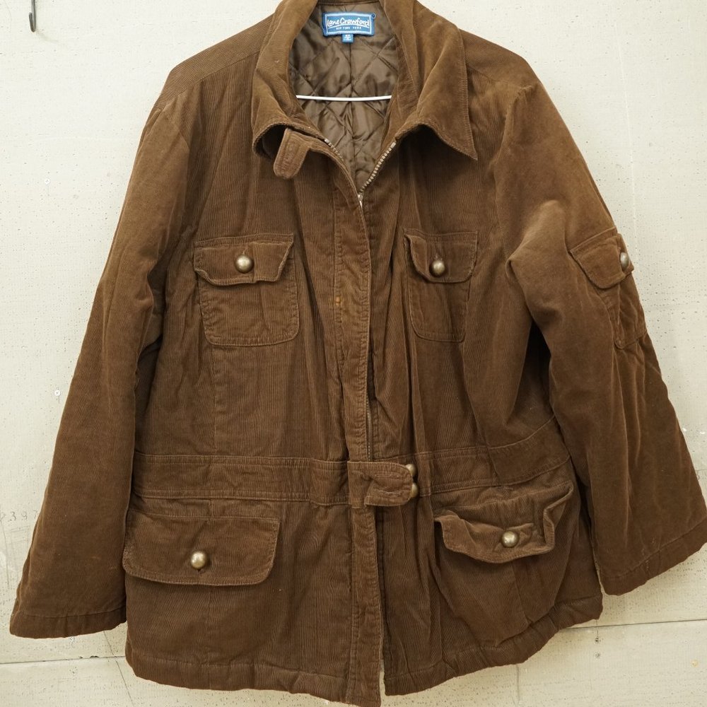Ladies Lane Crawford 2X Medium Weight Brown Corduroy Jacket Quilted Lining